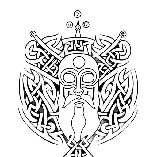 Nordic Viking Style Tattoo On The Back Of The Neck With Drawings From The Period