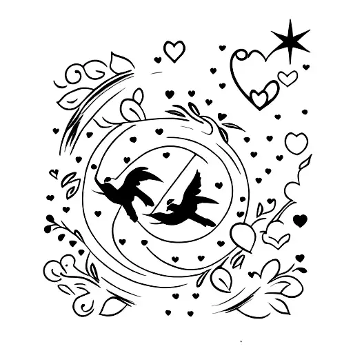 3 Little Birds On A Branch With Little Hearts And A Dotted Sun Above