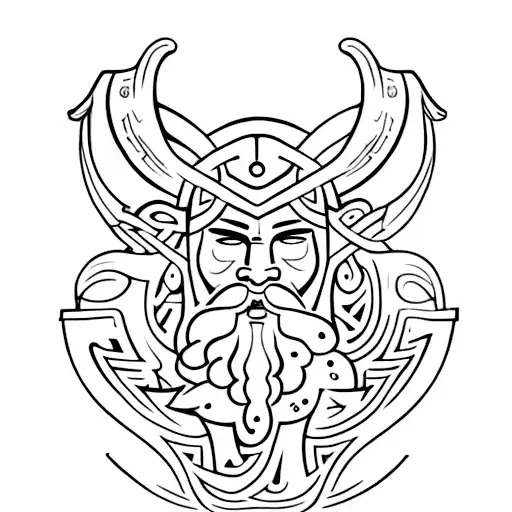 Nordic Viking Style Tattoo On The Back Of The Neck With Drawings From The Period