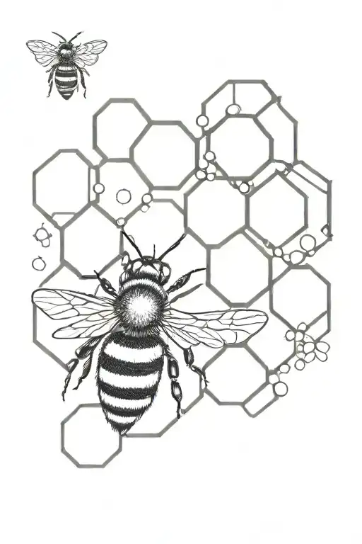 Bee And Hexagons All Black