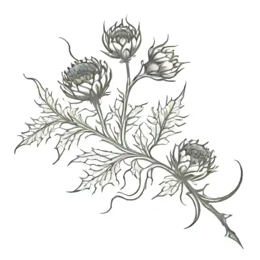 Scottish Highland Laying Down On The Ground With Thistles Vertical Length