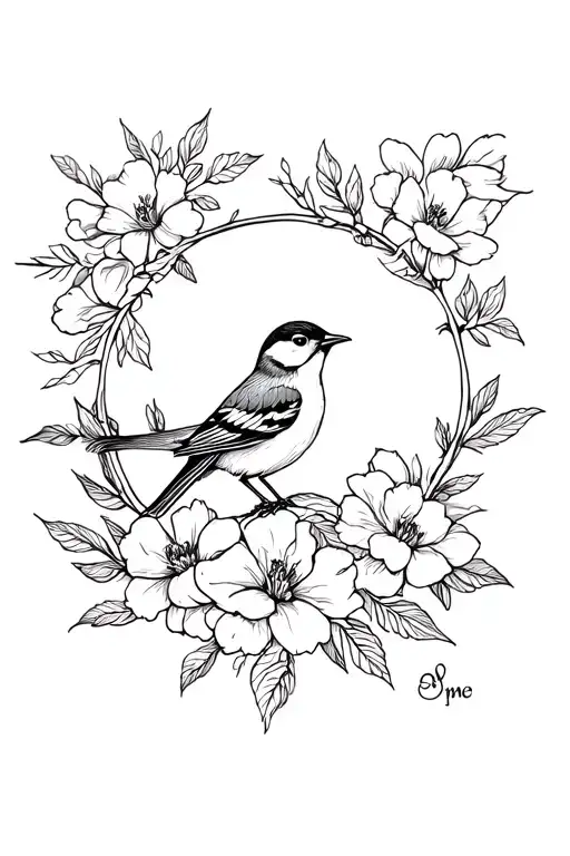 Bird And Flowers Surrounding