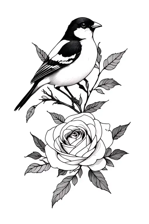 Bullfinch And Velvet Rose Surrounded