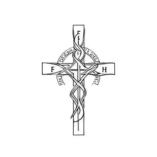 A Cross That Is Surrounded And Interwoven With The Word Faith