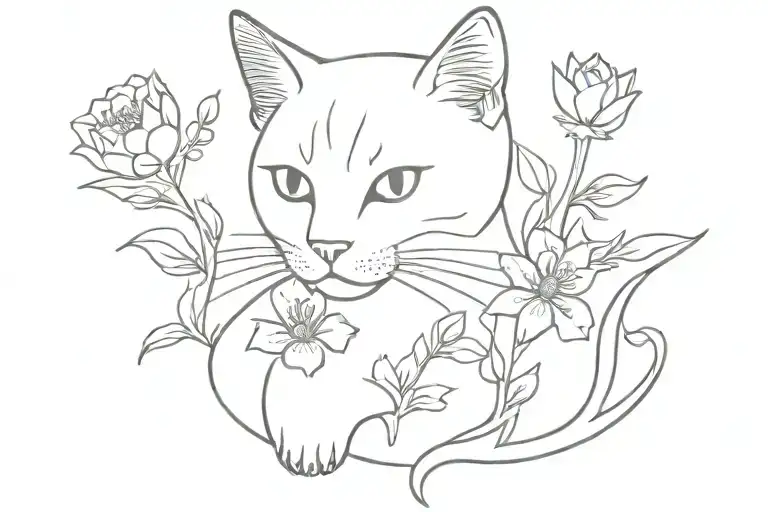 Cat With Flowers Blooming