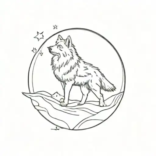 Outline Of A Moon And Wolf With The Pack Survicea