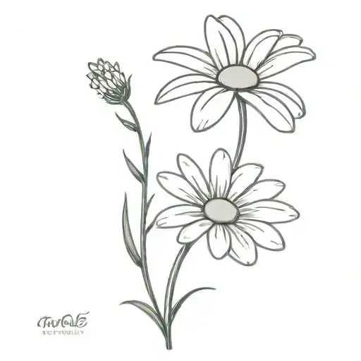 Thin Line Flower Tattoo With A Crysantenum And Daisy