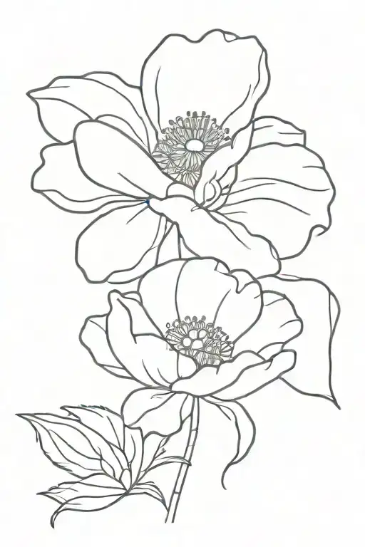 Thin Line Flower Tattoo With A Poppy And Daisy