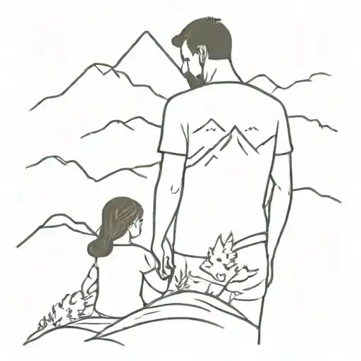 Father And Daughter In Front Of A Mountain