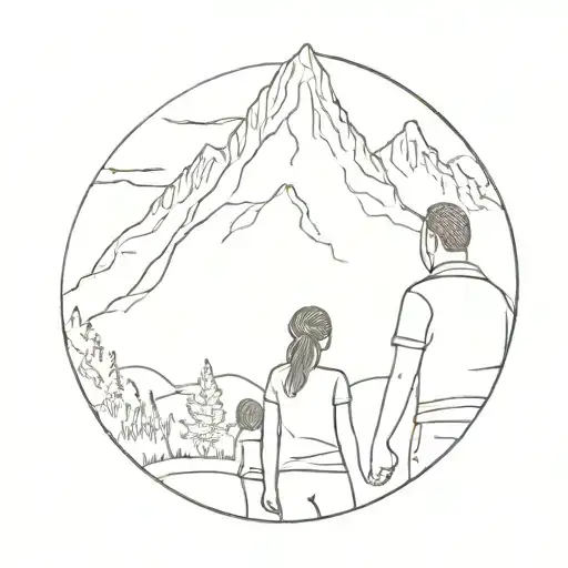 Father And Daughter In Front Of A Mountain