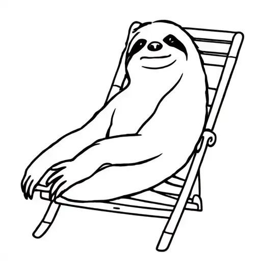 A Minimalist Design Of A Sloth Relaxing On A Beach Chair At A Theme Park