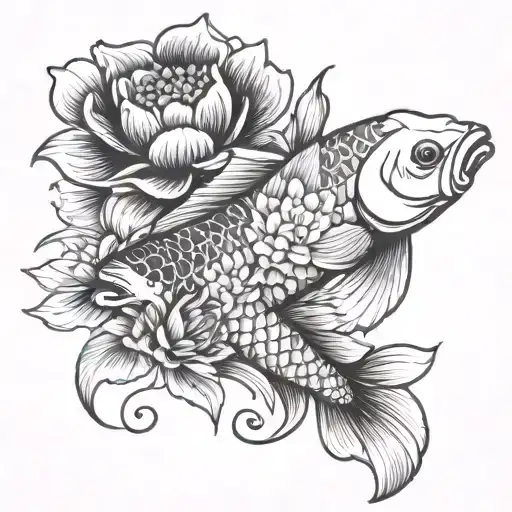 Koi Fish With Poppy Flowers