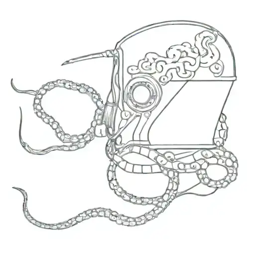 0Ld Diver Helmet And Octopus Wrapped