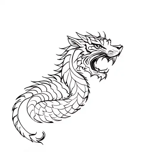 Half Dragon Half Tiger Thin Lines