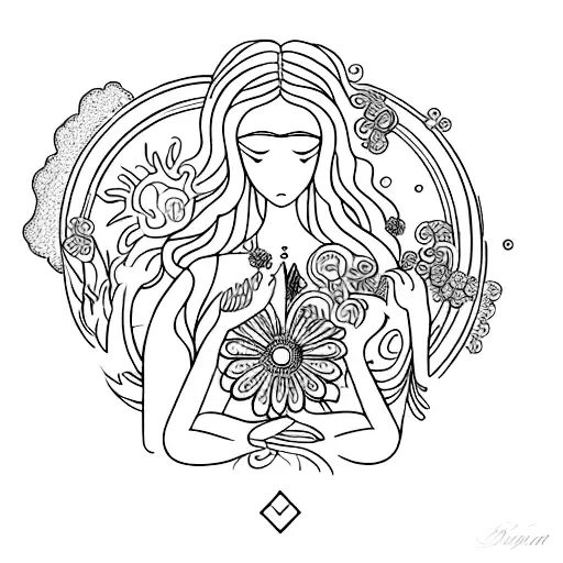 A Feminine Figure Surrounded By Elements And Adorned With Healing Flowers