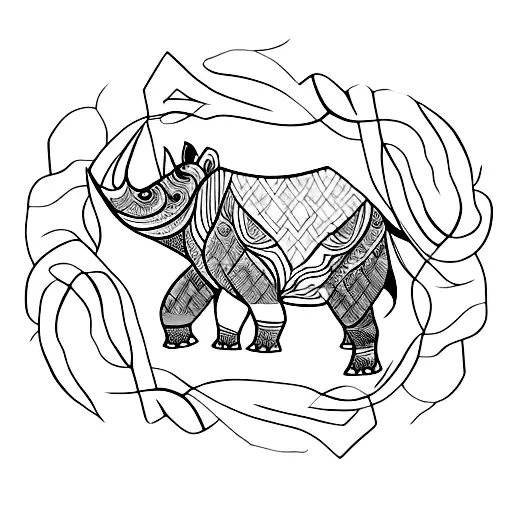 A Stylized Rhinoceros With Vine Patterns Incorporated Into Its Body