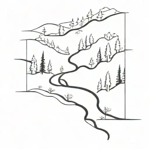 An Abstract Tattoo Of A Hiking Trail Winding Through A Forest