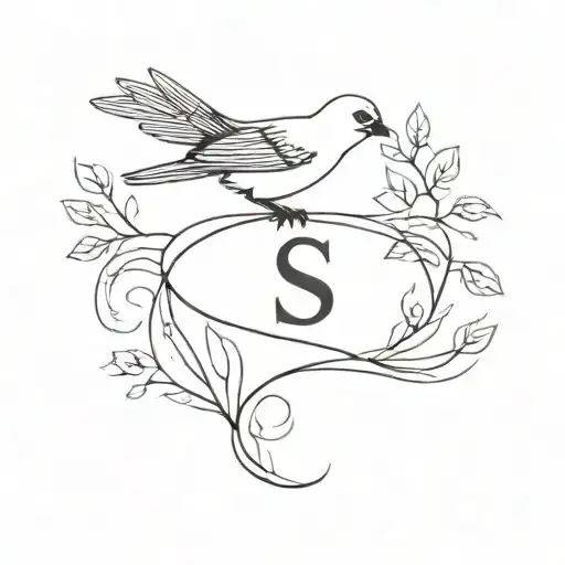Fine Line Bird With Letter S In It