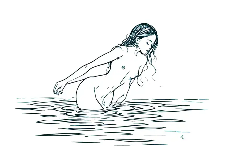 Girl Floating With Back In Water
