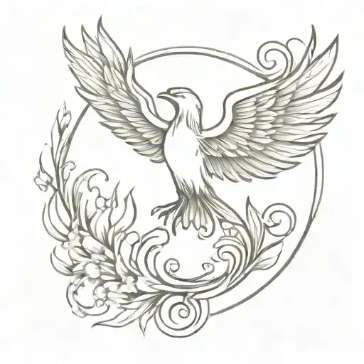 Phoenix Tattoo With Wings As A Wreath
