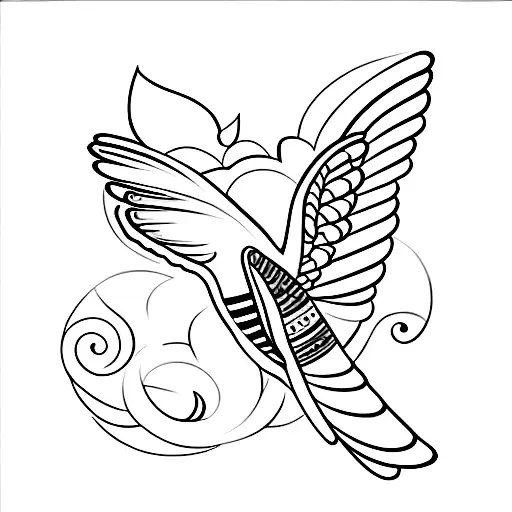 A Minimalist Tattoo Design Showcasing A Hummingbird With The Letter 'J' Elegantly Incorporated