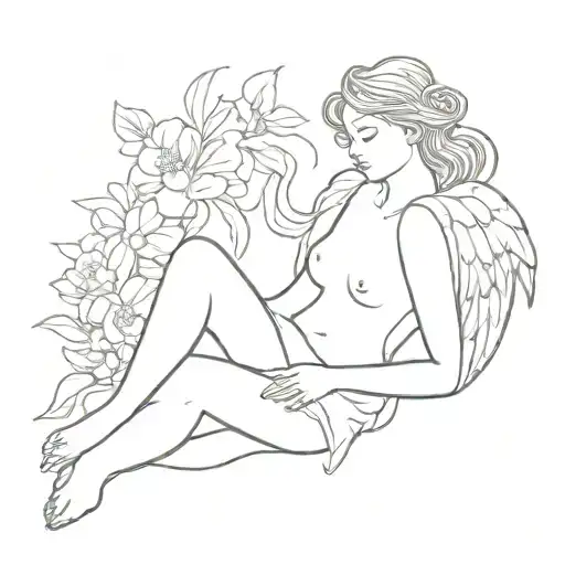 Angel Sitting In A Bunch Of Flowers Blooming
