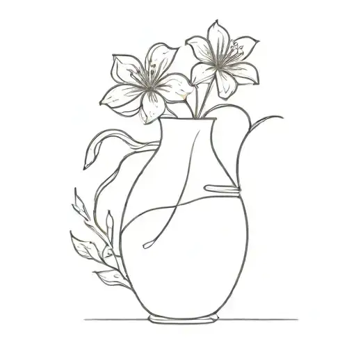 Single Line Tattoo With Flowers Coming Out Of A Vase