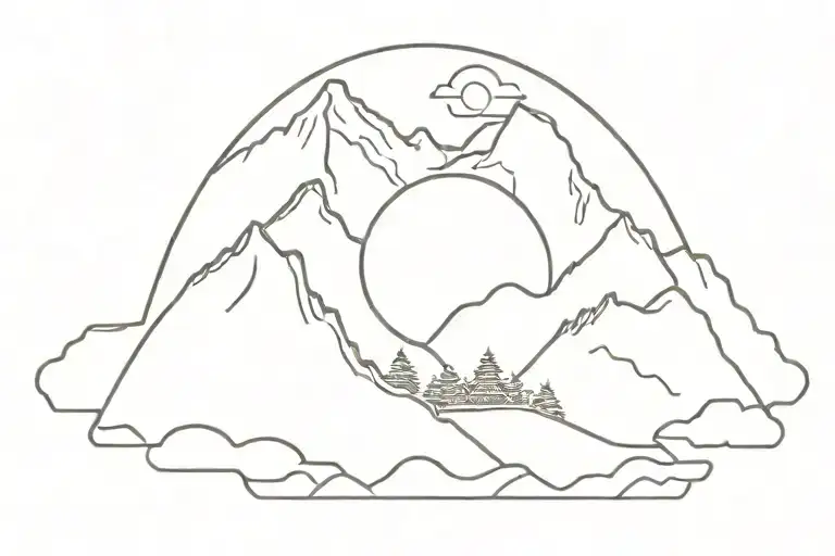 Simple Nepal Mountain Landscape Tattoo Featuring