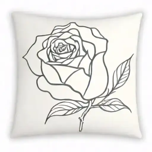 A Pillow With A Red Rose Besides It