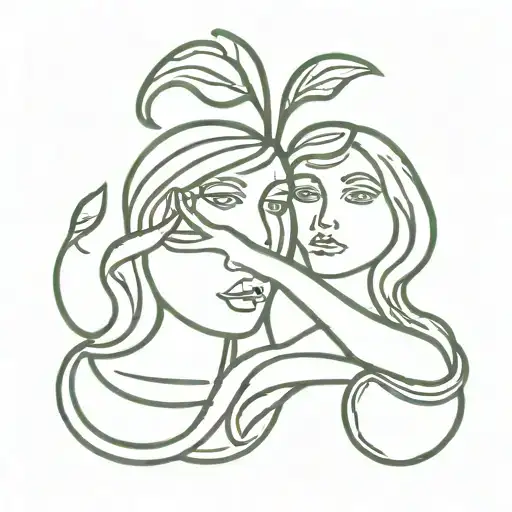 Adam And Eve In Apple With Hand Around Them And Snake
