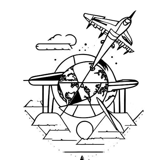 Triangle Earth Sign With Airplane More Simplistic
