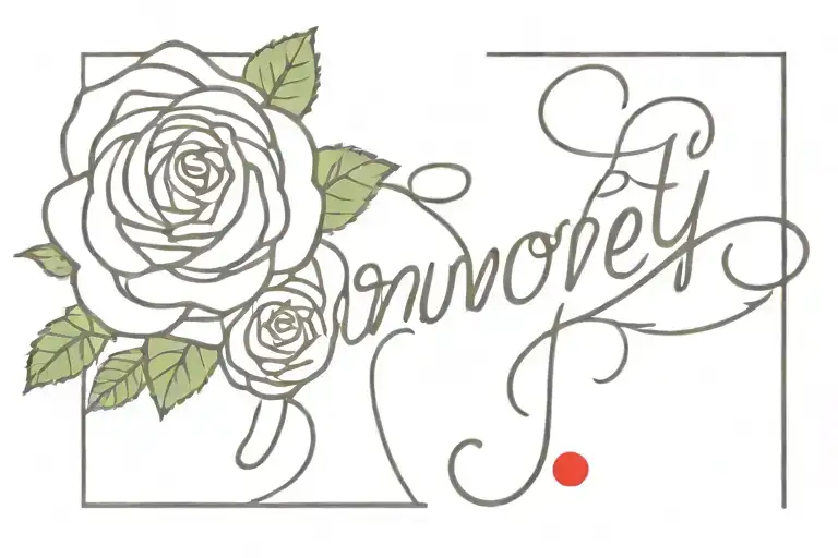 The Word 'Harmoney' Written Once In Cursive With Red Roses Around It