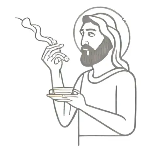 Jesus With A Mug Of Coffee And A Cigarette In His Hands