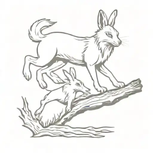 A Hare Gives A Wolf A Fang While Sitting On A Log
