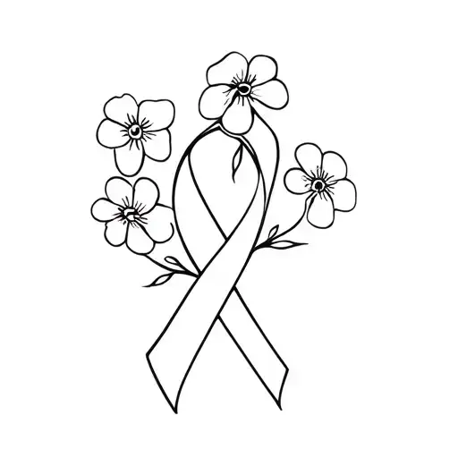Vine Shaped Like An Awareness Ribbon With 6 Flowers