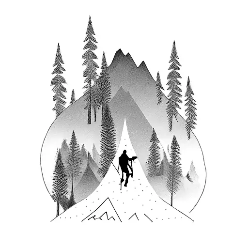 A Scenic Tattoo Of A Hiker Trekking Through A Dense Forest