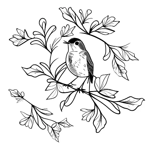 A Robin In A Bougainvillea Branch