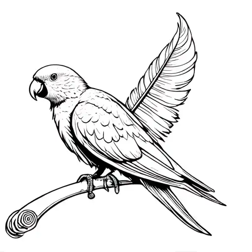 Parrot Foot Holding Feather Line Drawing