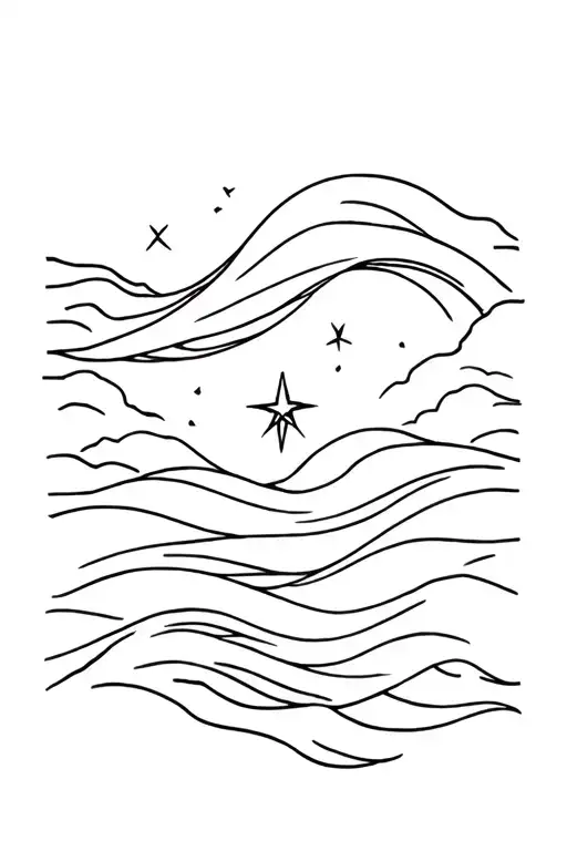 Ocean Waves And Star In The Sky