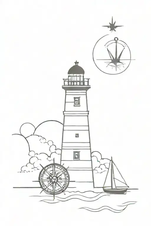 Lighthouse And Compass Rose Boat