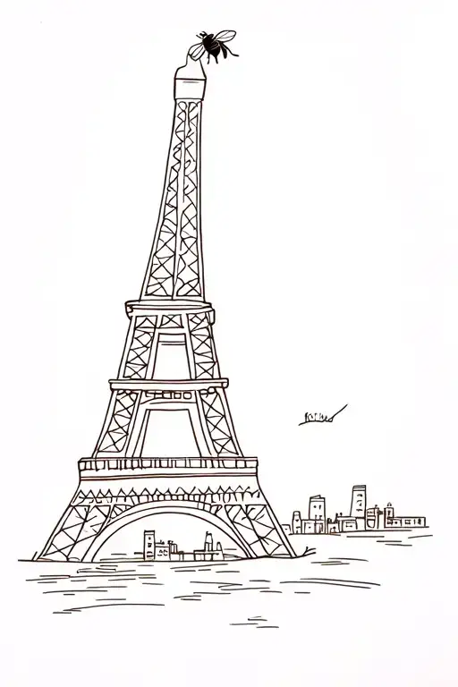 Bee Sitting Horizontally On The Tip Top Of Eiffel Tower