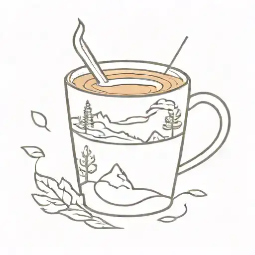 Coffe Cup Filled With Hot Coffe Nature Scene