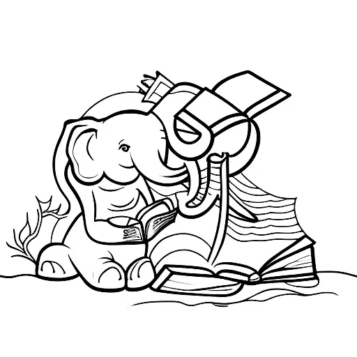 A Minimalist Tattoo Of An Elephant Reading A Book On The Beach