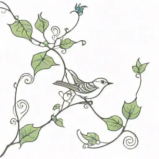 A Climbing Ivy With A Bird Flying Away