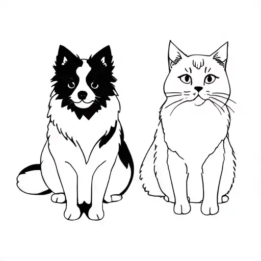 A Black Pomeranian And A Grey British Cat Sit Side By Side