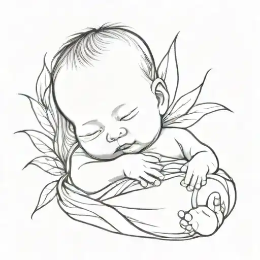 Newborn Baby Girl - Black And White Sketch Style Design