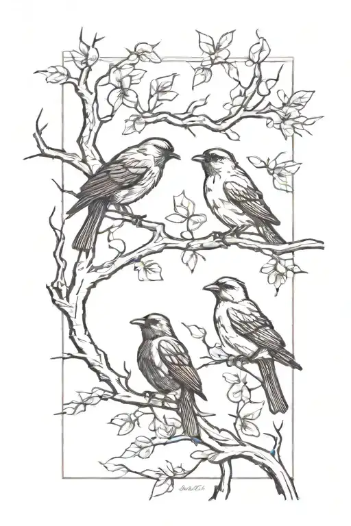 3 Little Birds Silhouette On A Branch