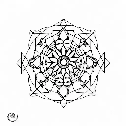 A Minimalist Tattoo Of Rosary With Geometric Shape