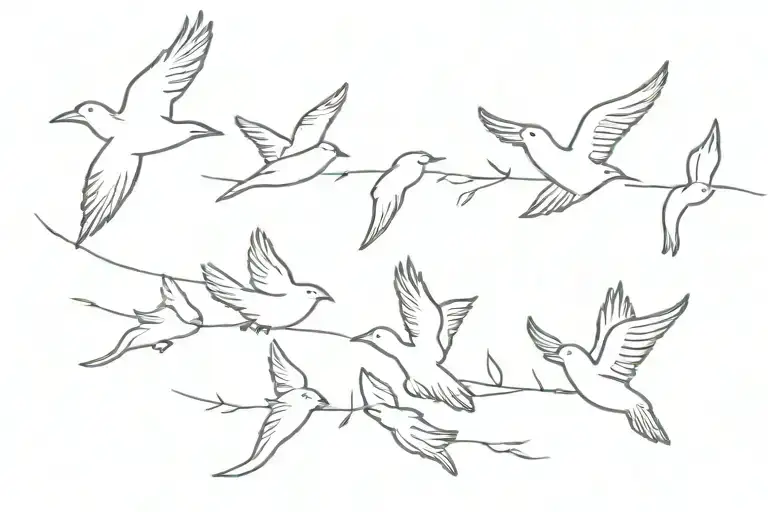 Fine Line Birds Flying Together Minimalist