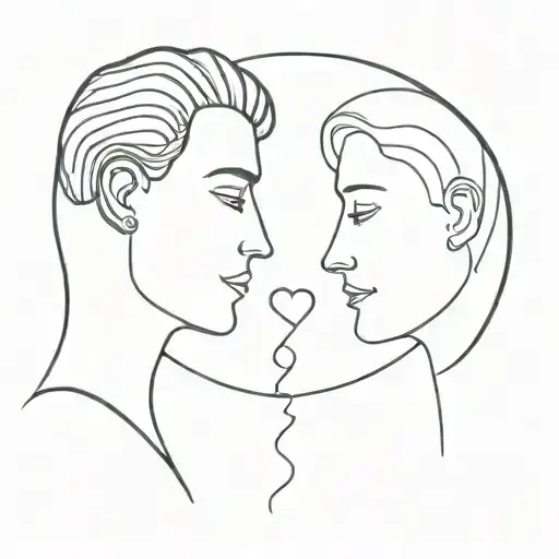 Two Faces In Profile With A Heart And Surrounded As If It Were A Planet